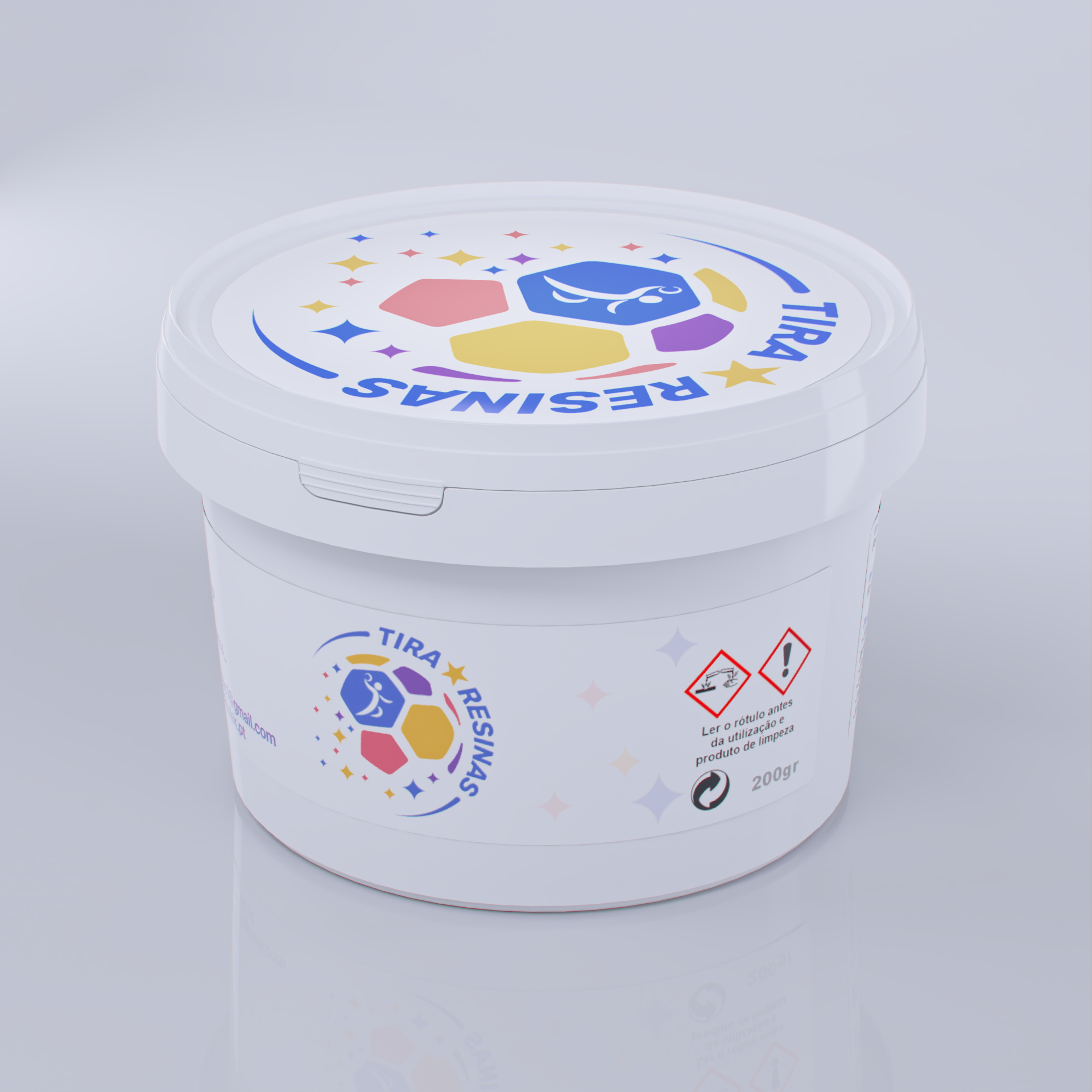 REMOZILL- Tira Resinas Embalagem branca de plástico com tampa contendo produto TIRA RESINAS