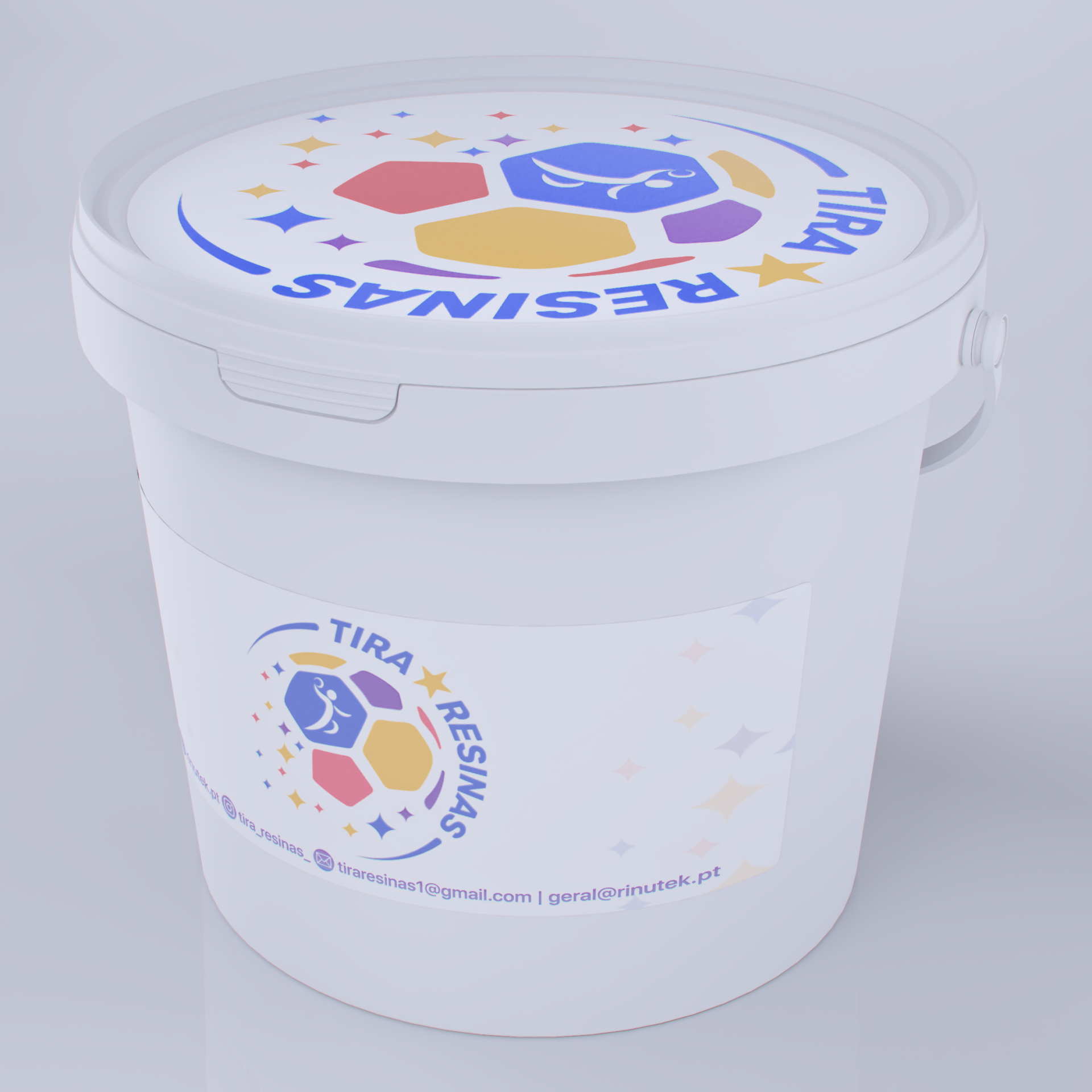 REMOZILL- Tira Resinas Recipiente branco de plástico com rótulo colorido e texto TIRA RESINAS