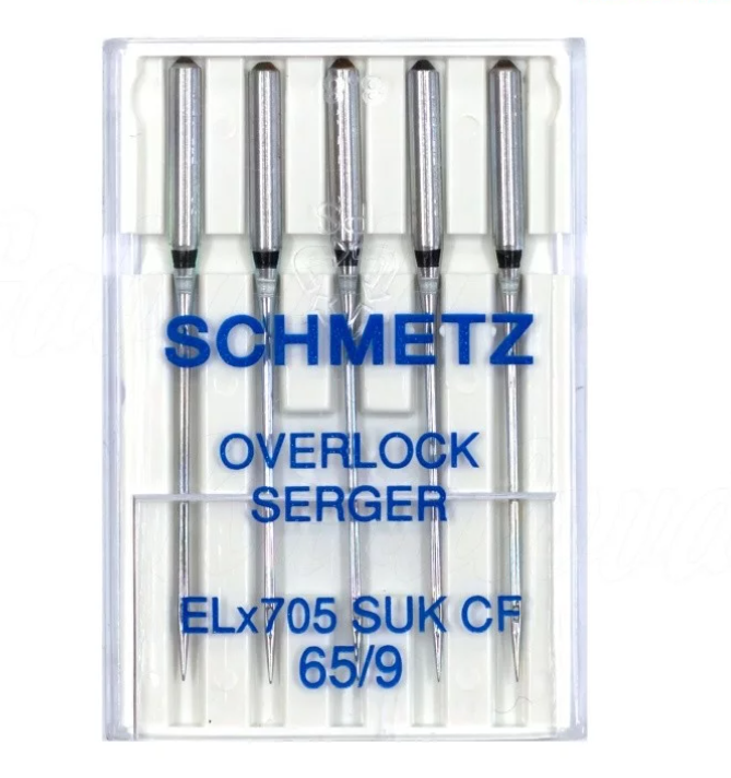 5 agulhas para overlock Schmetz Conjunto de cinco agulhas para máquina de costura Schmetz em estojo transparente.