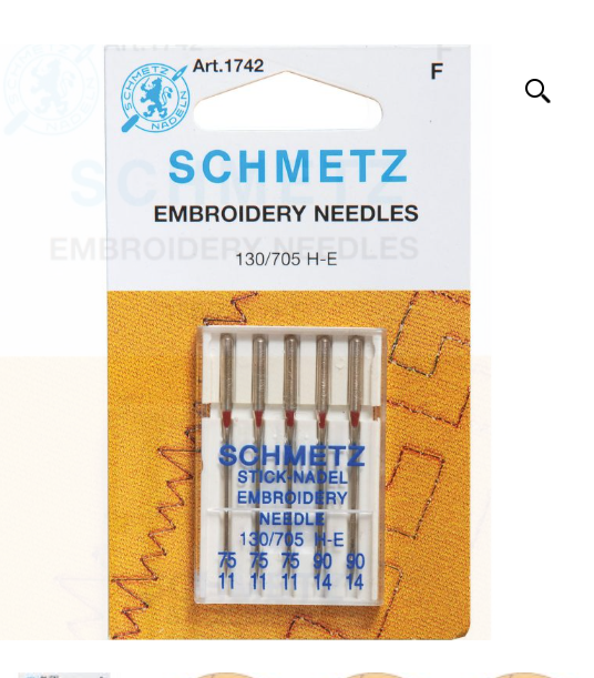 Agulhas para Bordado Schmetz Embalagem de agulhas para bordado SCHMETZ com cinco agulhas visíveis
