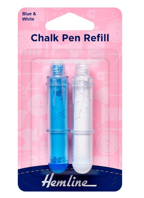 Recargas para Marcador de giz super fino Recarga Hemline para marcador de giz azul e branco em embalagem rosa.