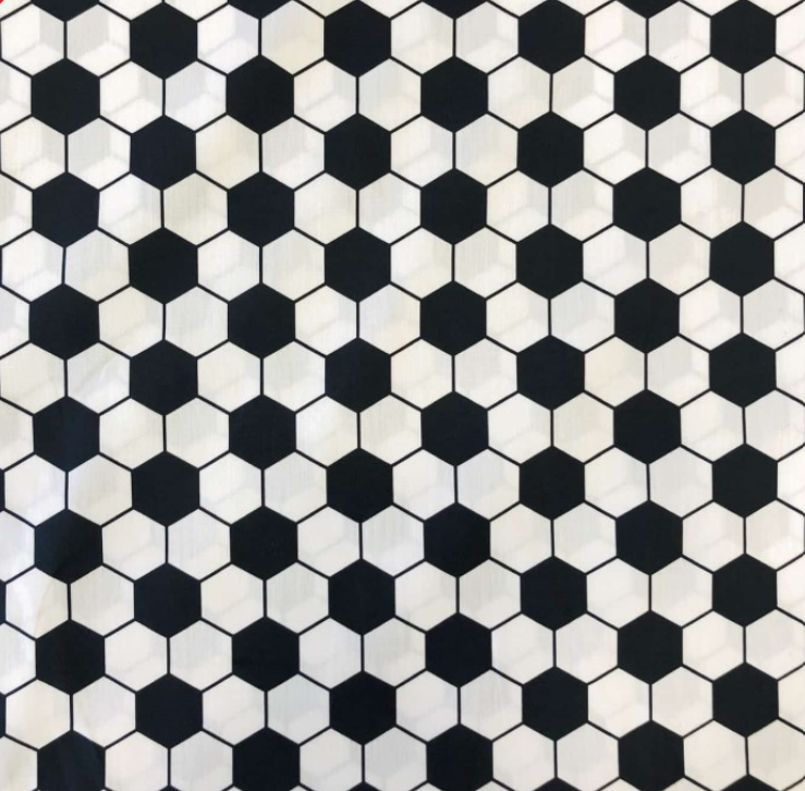 Tecido bola de futebol Tecido com padrão geométrico hexagonal em branco e preto