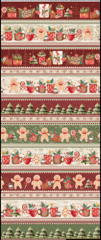 Faixas Natal 20.23 CrisMazzer Papel decorativo com padrão festivo de Natal em tons vermelhos, verdes e creme