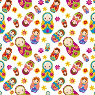 Padrão colorido de bonecas russas matrioskas com flores