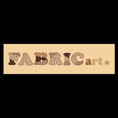 Palavra FABRIC art® em vários padrões têxteis castanhos