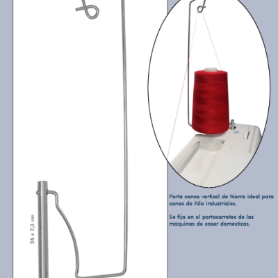 Suporte vertical de ferro para cones de linha industriais em máquina de costura