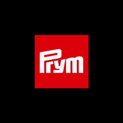 Logótipo branco da marca Prym em fundo vermelho