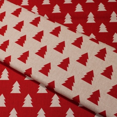Tecido com padrão de árvores de Natal vermelho e branco