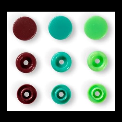 Peças redondas coloridas de plástico ou borracha em três cores diferentes, dispostas em grade de 3x3.