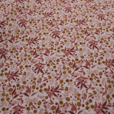 Tecido floral vermelho castanho e branco