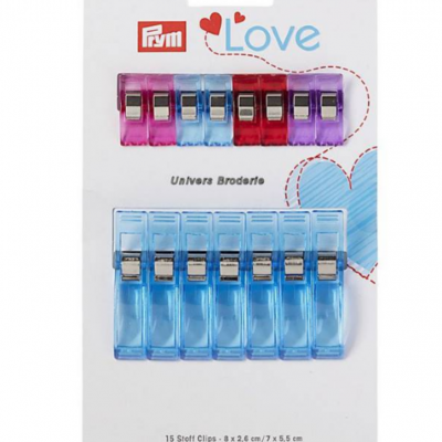Conjunto de 15 pregas de tecido PRYM Love em plástico colorido com presilhas metálicas