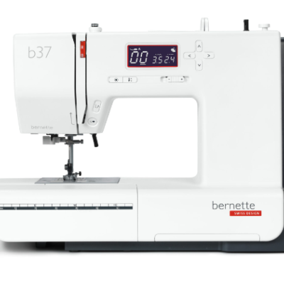 Máquina de costura branca bernette b37 com visor digital