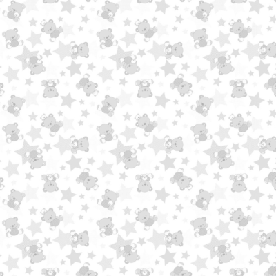 Padrão repetido de ursos cinzentos e estrelas em fundo branco