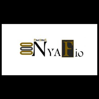 Texto estilizado 'PARCERIAS ENyaFio' em preto e dourado com letra 'F' destacada em quadrado.