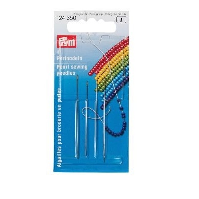 Embalagem azul de agulhas Prym para costura de contas com quatro agulhas de metal