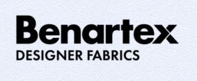 Logótipo Benartex Designer Fabrics em preto sobre fundo branco texturizado