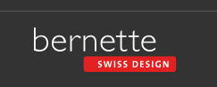 Logotipo bernette Swiss Design em fundo cinza escuro