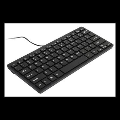 Teclado preto compacto com fios e teclas em português QWERTY