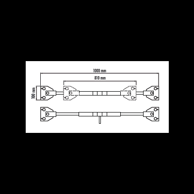 Diagrama técnico de barra metálica com medidas 1000 mm x 810 mm x 100 mm