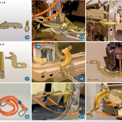ferramentas metálicas douradas e cintas laranja em oficina automóvel