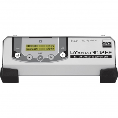 Carregador de bateria GYS FLASH 30.12 HF com ecrã LCD amarelo
