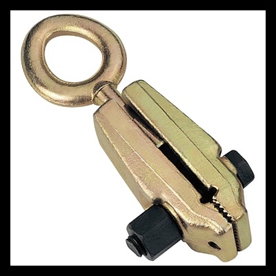 Gancho de elevação metálico dourado com argola circular e porca preta