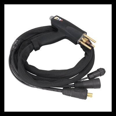 Maçarico de soldadura com pega preta e cabo preto enrolado