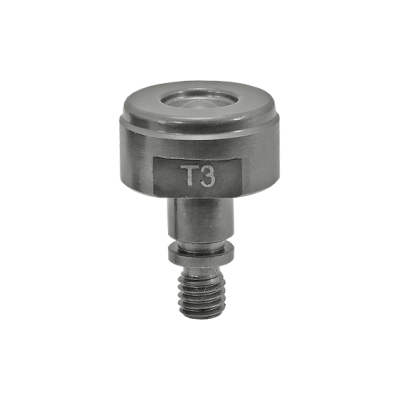 Peça metálica pequena com parafuso e etiqueta 'T3'