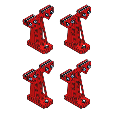 Suportes metálicos vermelhos com parafusos