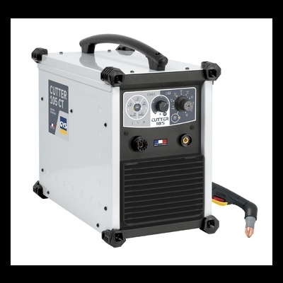 Máquina de soldar metálica cinzenta e preta com botões e cabo