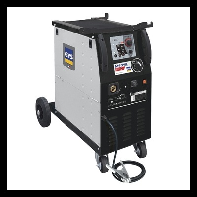 Máquina de soldar MIG GYS M1 GYS AUTO cinza e preta com rodas e painel frontal