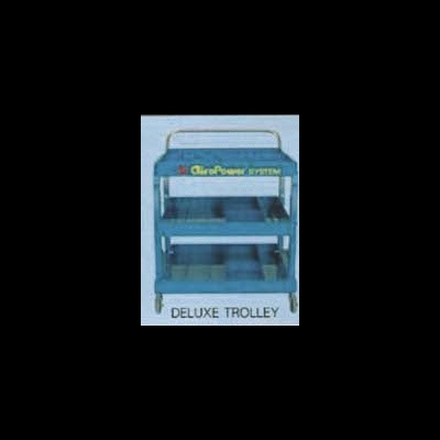 Carrinho azul de metal com rodas denominado DELUXE TROLLEY