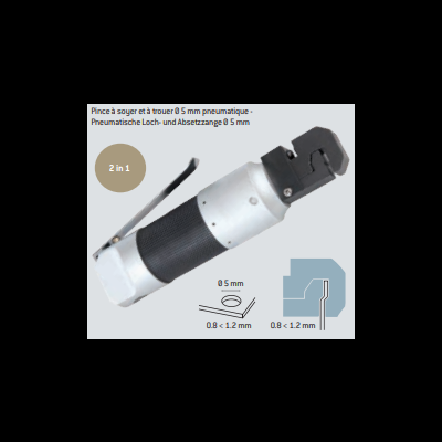 Pimpença pneumática preta e prateada com texto e medidas técnicas