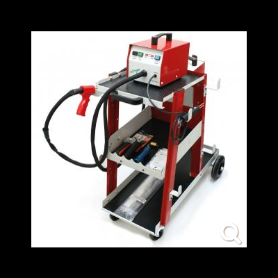 Unidade de soldadura portátil vermelha com carrinho e ferramentas