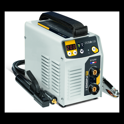 Máquina de soldar branca com acessórios e visor digital