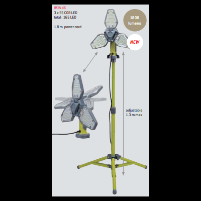 Luminária LED amarela ajustável com três painéis de LED