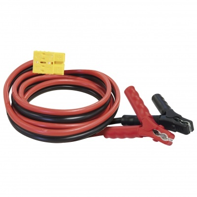 Cabo de arranque vermelho e preto com garras isoladas e conector amarelo