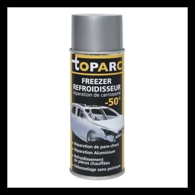 Spray de reparação de carroçaria TOPARC com rótulo preto e amarelo e tampa prateada