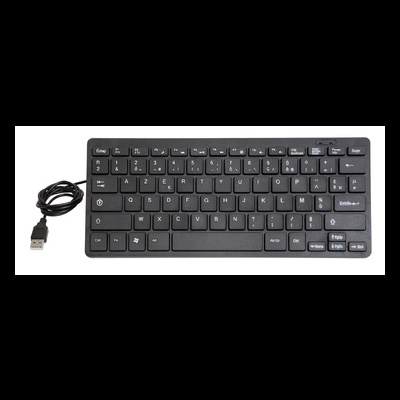 Teclado compacto USB preto com teclas azerty em fundo branco