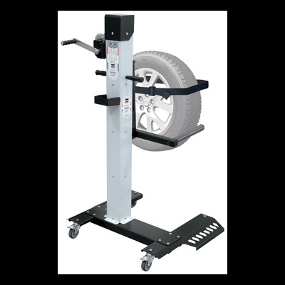 Elevador de pneus metálico com pneus e rodas