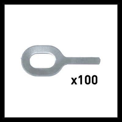 Aro metálico oval com extremidade alongada e texto 