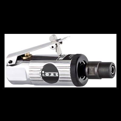 Ferramenta pneumática metálica cromada e preta com alavanca e etiqueta toPARC