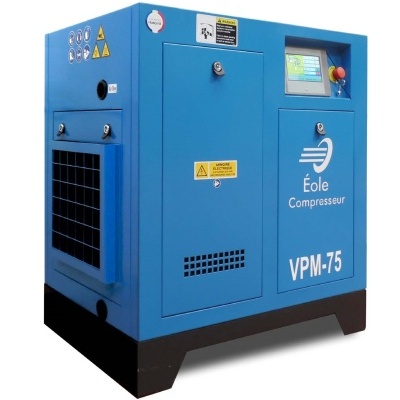 Compressores móveis industriais azuis com painel de controle digital