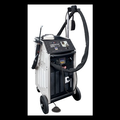 Máquina industrial motorizada branca e preta para controlo de corrosão com painel digital e rodas