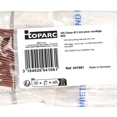 Pacote de pregos de cobre para soldagem com rótulo branco da marca TOPARC