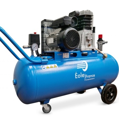 Compressor de ar azul profissional com rodas e medidor de pressão