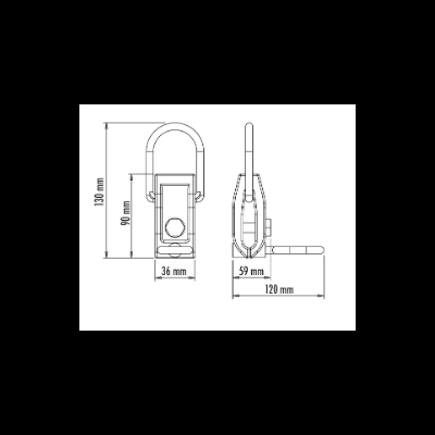 Desenho técnico de cadeado com dimensões em milímetros