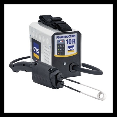 Máquina de soldar elétrica GYS POWEDUCTION 10R com pega e caixa preta, branca e amarela