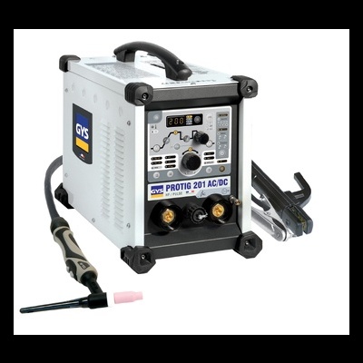 Máquina de soldadura GYS PROTIG 201 AC/DC cinza com cabos e acessórios