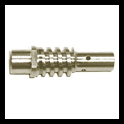 Conector metálico cilíndrico prateado com superfície estriada